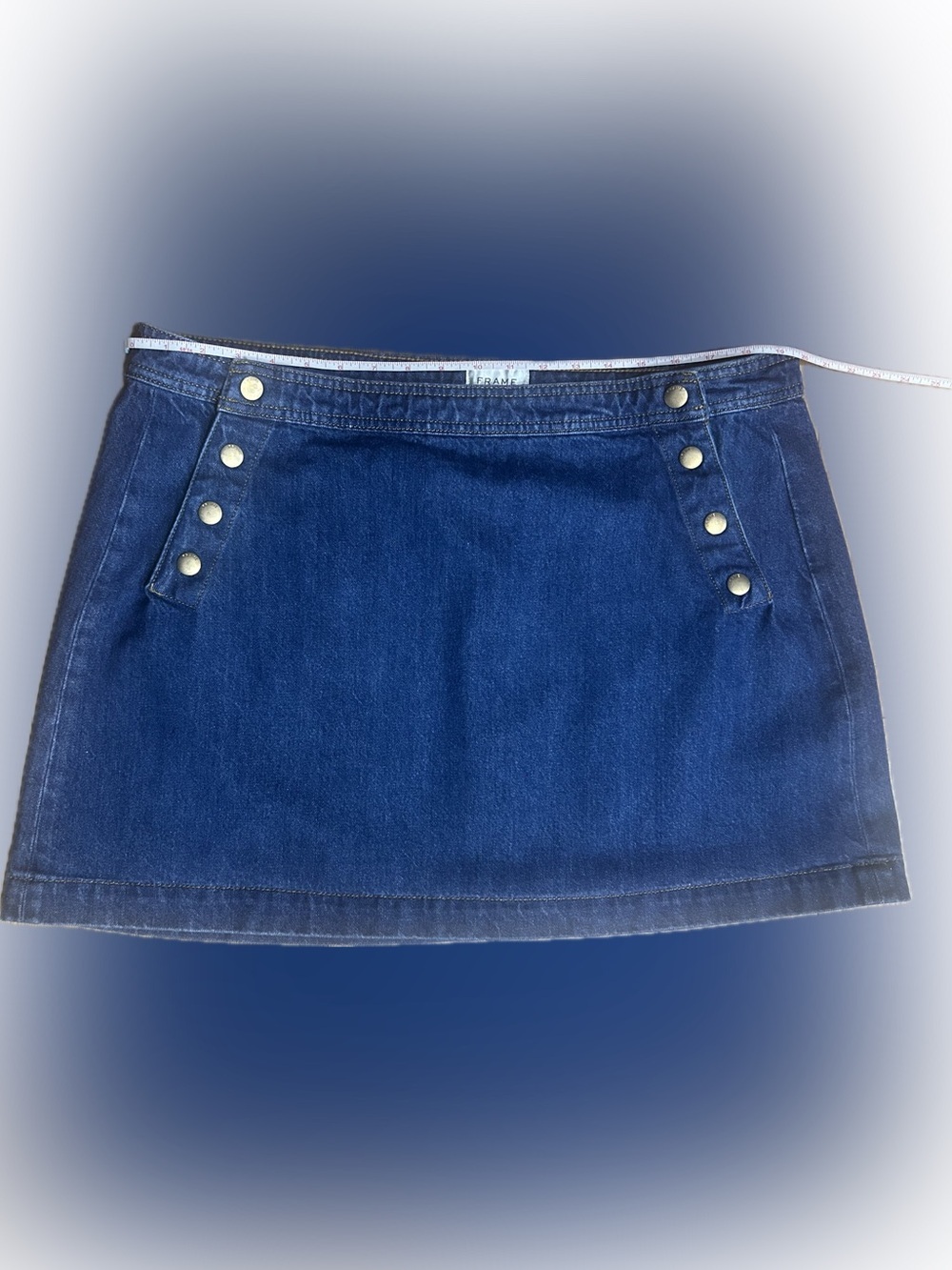 Frame SZ 34 Denim Blue Sailor Snap Denim Mini Skirt/Waist 40” - Picture 4 of 9
